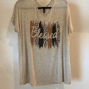 Women's Graphic Tee - Beige 'Blessed' Design